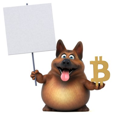 Eğlenceli köpek wiith bitcoin - 3D İllüstrasyon