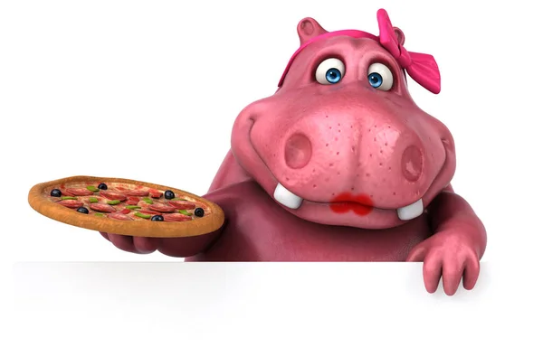 Hipopótamo Rosa Con Pizza Ilustración —  Fotos de Stock