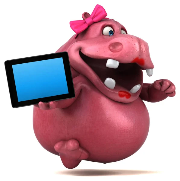 Pink Hippo Met Tablet Illustratie — Stockfoto