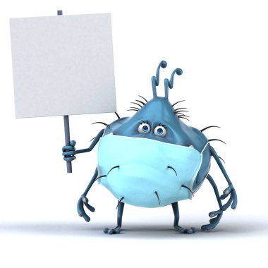 Maskeli bir karikatür mikrobunun eğlenceli üç boyutlu çizimi