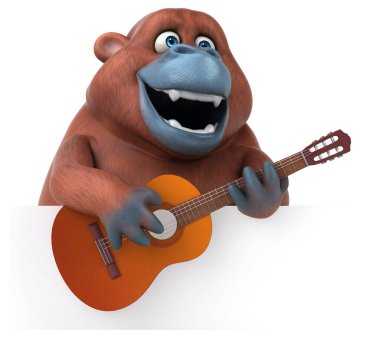 Gitarlı eğlenceli orangutan - 3D İllüstrasyon