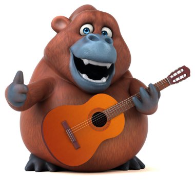 Gitarlı eğlenceli orangutan - 3D İllüstrasyon