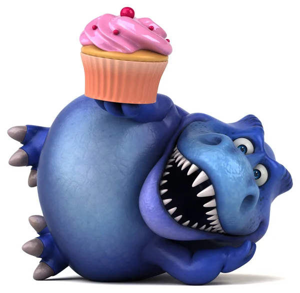 Spaß Dinosaurier Mit Kuchen Illustration — Stockfoto