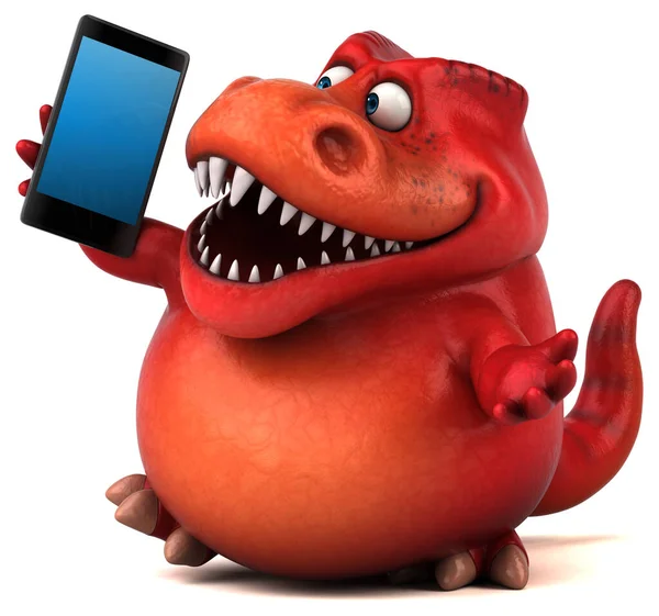 Dinosauro Divertente Con Smartphone Illustrazione — Foto Stock