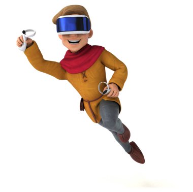 VR Miğferli bir ortaçağ karakterinin 3 boyutlu eğlenceli bir tasviri