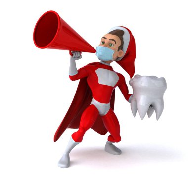 Karikatür Noel Baba 'nın dişli maskeli 3D çizimi. 