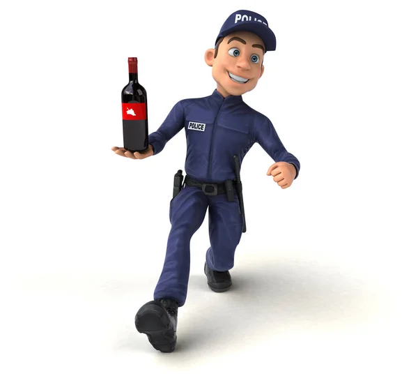 Весела Ілюстрація Мультиплікаційного Поліцейського Вином — стокове фото