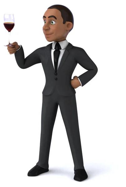 Fun Illustration Cartoon Character Businessman Glass Wine — Stock Photo, Image