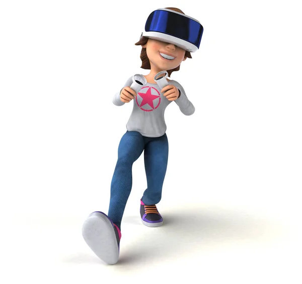 一个带Vr Helmet的少女角色的有趣3D图像 — 图库照片
