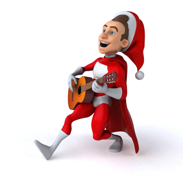 Kul Illustration Rolig Super Tomte Klo Med Gitarr — Stockfoto