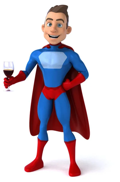 Leuke Illustratie Van Een Stripfiguur Superheld Met Een Glas Wijn — Stockfoto