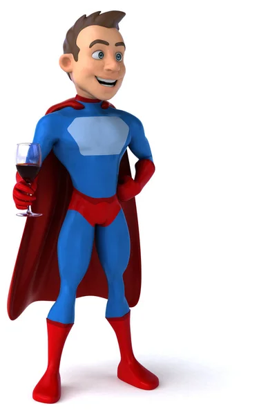 Divertente Illustrazione Personaggio Dei Cartoni Animati Supereroe Con Bicchiere Vino — Foto Stock