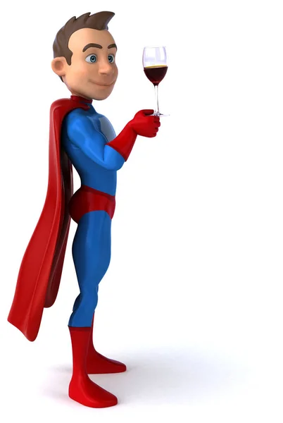 Fun Illustration Cartoon Character Superhero Glass Wine — Stock Photo, Image
