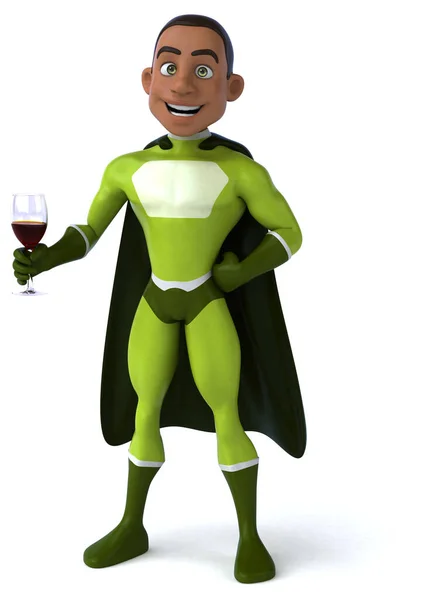 Lustige Illustration Einer Zeichentrickfigur Mit Einem Glas Wein — Stockfoto