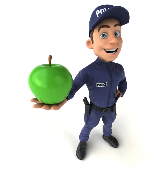 Lustige Illustration Eines Cartoon Polizisten Mit Apfel — Stockfoto