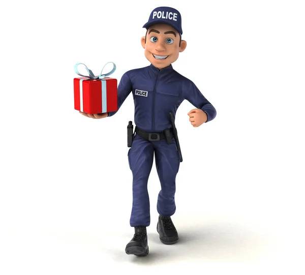 Забавная Иллюстрация Полицейского Подарком — стоковое фото