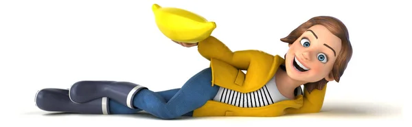 Lustige Illustration Eines Cartoon Teenager Mädchens Mit Banane — Stockfoto
