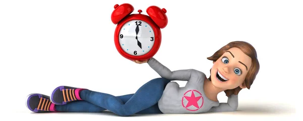 Fun Illustration Eines Cartoon Teenager Mädchen Mit Uhr — Stockfoto