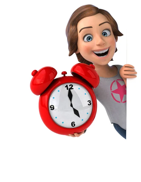 Fun Illustration Cartoon Teenage Girl Clock — Stock Photo, Image