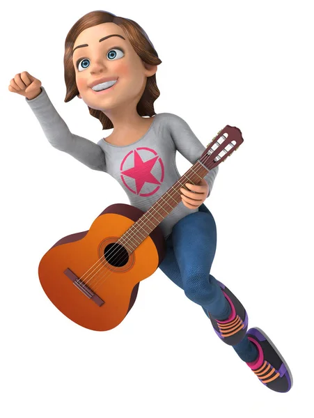 带吉他的3D卡通片少女 — 图库照片