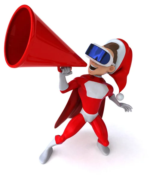 Ilustração Divertida Personagem Super Papai Noel Com Capacete — Fotografia de Stock