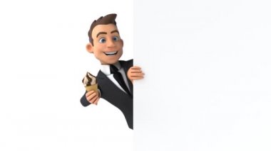 Dondurmalı bir çizgi film karakteri iş adamının 3 boyutlu eğlenceli animasyonu. 