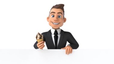 Dondurmalı bir çizgi film karakteri iş adamının 3 boyutlu eğlenceli animasyonu. 