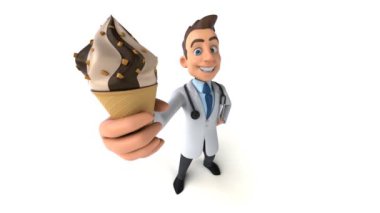 Dondurmalı çizgi film karakteri doktorunun 3 boyutlu eğlenceli animasyonu. 