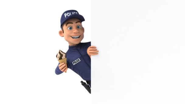 Lustige Animation Einer Zeichentrickfigur Polizist Mit Eis — Stockvideo