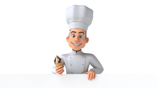 Divertente Animazione Personaggio Dei Cartoni Animati Chef Con Gelato — Video Stock