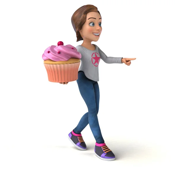 Leuke Illustratie Van Een Cartoon Tiener Meisje Met Cupcake — Stockfoto