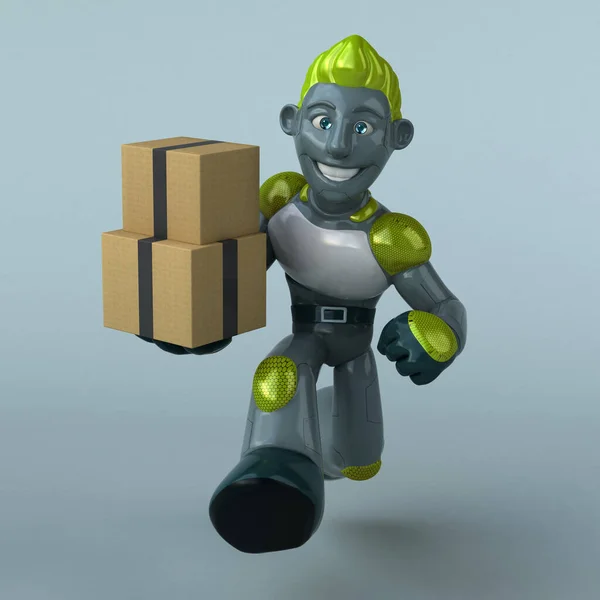 Robot Verde Con Cajas Ilustración — Foto de Stock