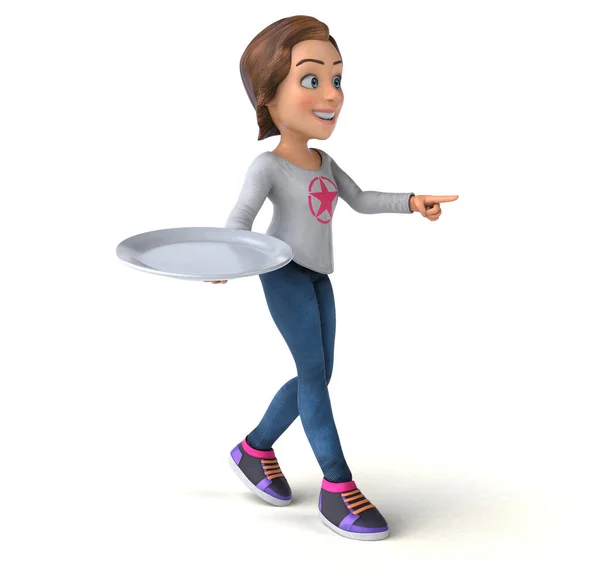 Fun Illustration Cartoon Teenage Girl Plate — Stock Photo, Image