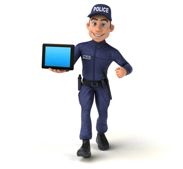 タブレット付き漫画警察官の楽しい3Dイラスト — ストック写真