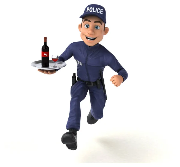 Diversión Ilustración Oficial Policía Dibujos Animados Con Vino — Foto de Stock