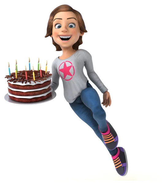 Fun Illustration Cartoon Teenage Girl Cake — Stock Photo, Image