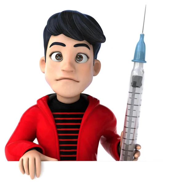 Fun Cartoon Teenage Boy Syringe — Stock Photo, Image