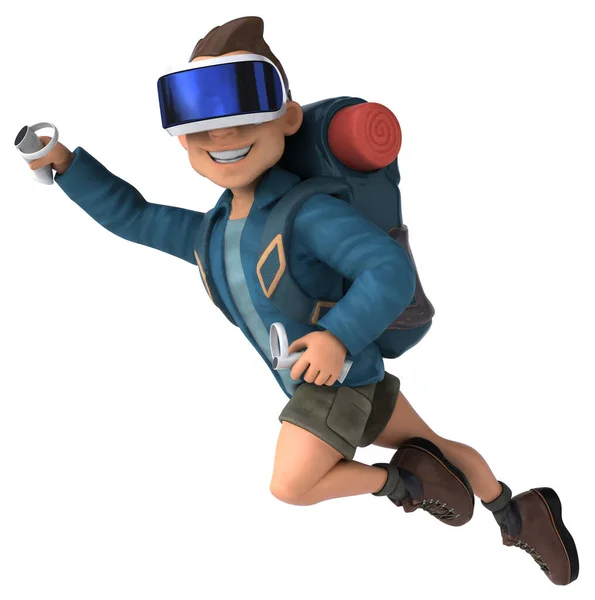 Fun Illustration Backpacker Character Helmet — Stock Photo, Image