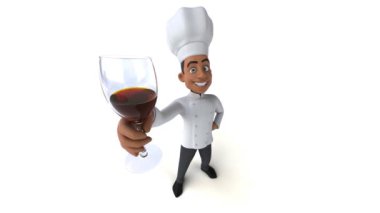 Şaraplı çizgi film karakteri şefinin 3 boyutlu eğlenceli animasyonu.