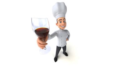 Şaraplı çizgi film karakteri şefinin 3 boyutlu eğlenceli animasyonu.