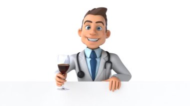 Şaraplı çizgi film karakteri bir doktorun 3 boyutlu eğlenceli animasyonu.