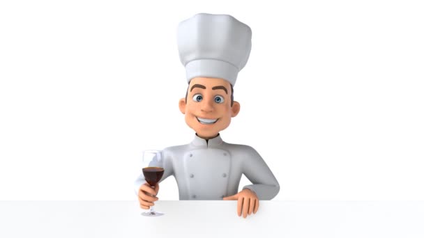 Весела Анімація Кухаря Мультиплікаційного Персонажа Вином — стокове відео