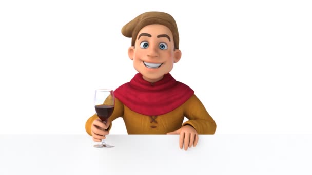 ワインと中世の歴史的な漫画のキャラクターの楽しい3Dアニメーション — ストック動画