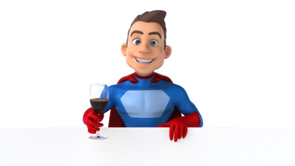 Весела Анімація Мультиплікаційного Персонажа Супергероя Вином — стокове відео