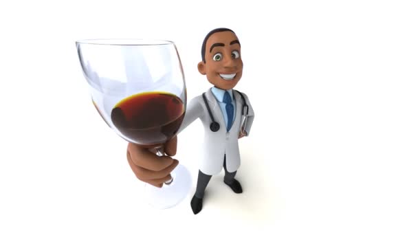 Lustige Animation Einer Zeichentrickfigur Arzt Mit Wein — Stockvideo