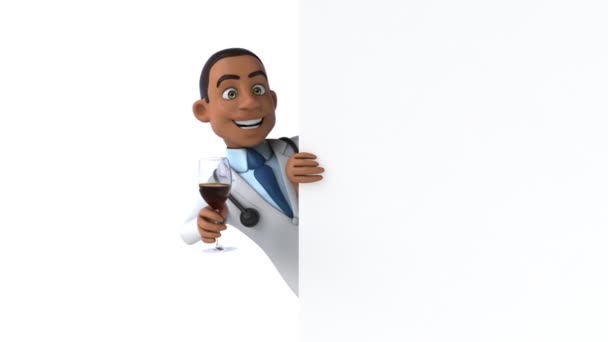 Lustige Animation Einer Zeichentrickfigur Arzt Mit Wein — Stockvideo