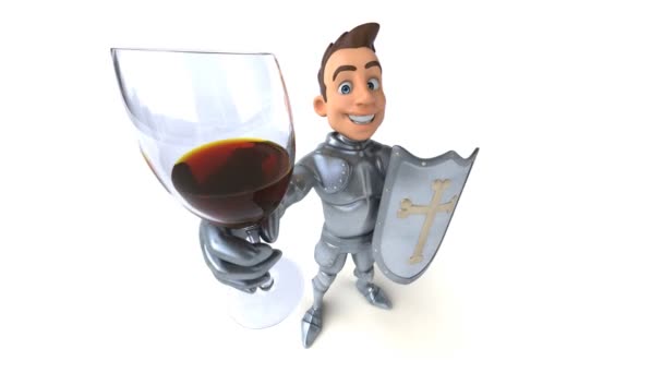 Diversión Animación Personaje Dibujos Animados Caballero Con Vino — Vídeo de stock
