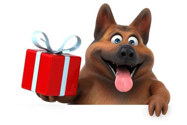 Hediyesi olan eğlenceli Alman çoban köpeği - 3D Görüntü
