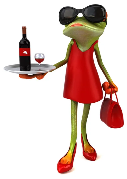 Frosch Mit Wein Illustration — Stockfoto