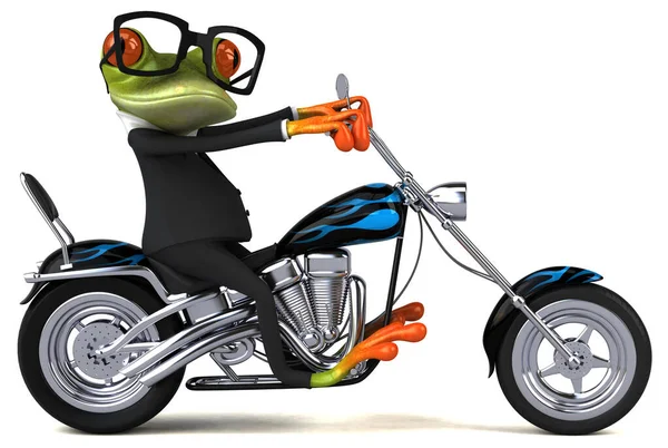 Fun Frosch Mit Motorrad Illustration — Stockfoto